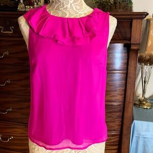 Vibrant pink 💯 silk tank - j crew - underlined, loop closure, like new gorgeous